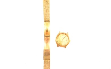 Omega - a gentleman’s De Ville quartz wristwatch and gold coloured bracelet.