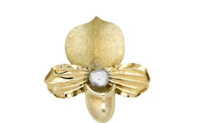 Orchidea brooch in yellow gold and Scaramazza pearl
