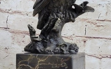Original Handmade Perched Owl Bronze Sculpture On Marble Base - 11" x 3"