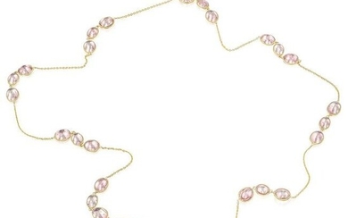 Oval Cabochon Pink Tourmaline Chain Necklace