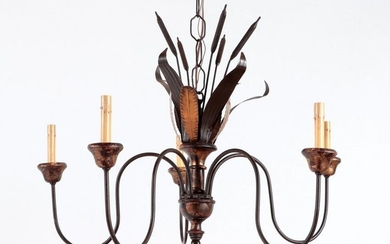 PAINTED IRON FIVE ARM CHANDELIER