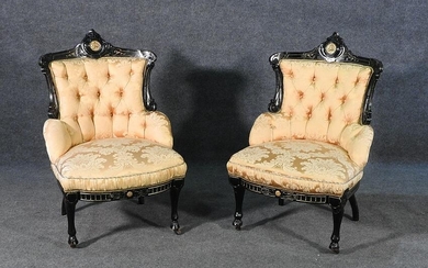 PAIR EBONIZED VICTORIAN SIDE CHAIRS BY POTTIER & STYMUS