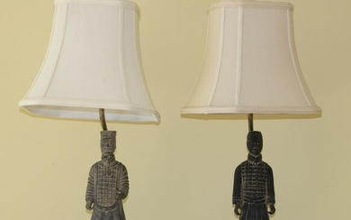 PAIR OF CHINESE SOLDIER FIGURE TABLE LAMPS
