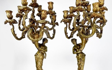 PAIR OF FRENCH LARGE BRONZE CANDELABRUM
