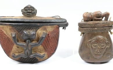 PR. OF AFRICAN CARVED LIDDED BOXES