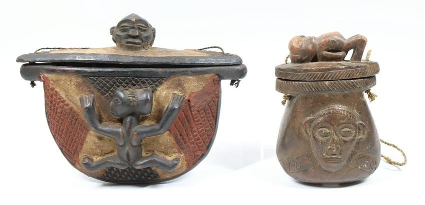 PR. OF AFRICAN CARVED LIDDED BOXES