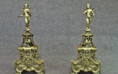 PR RENASSIANCE STYLE SILVERPLATED FIGURAL ANDIRONS