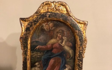 Painting, divine Shepherdess - Wood - Second half 18th century