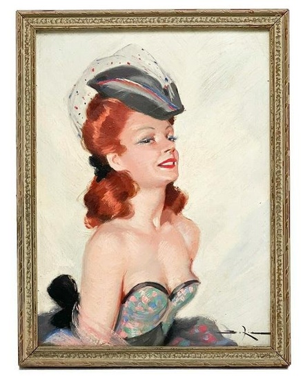Painting on Board of a Parisian Woman Framed Signed Boxia possibly Domergue