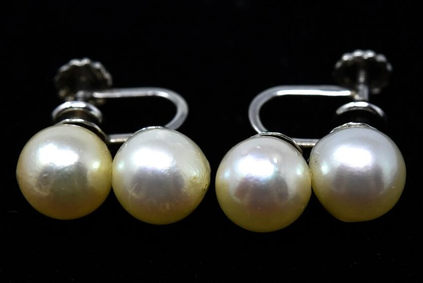 Pair 14k White Gold & Akoya Pearl Earrings