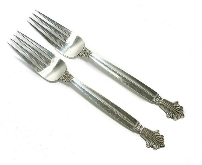 Pair Georg Jensen Sterling Silver Forks in Acanthus
