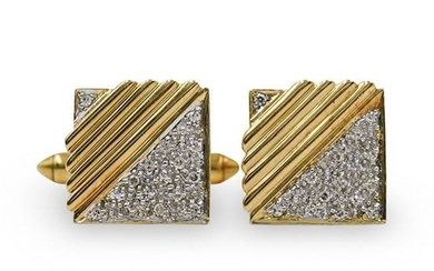 Pair Of 14k Gold and Diamond Cufflinks