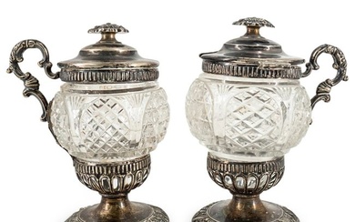 Pair Of Antique Austrian Sterling Silver And Crystal Salt Cellars