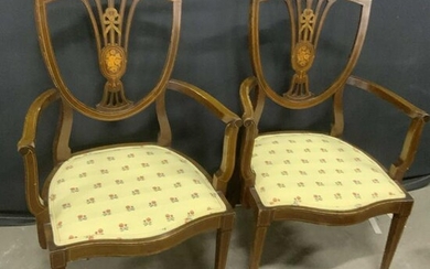 Pair Vintage Shield Back Upholstered Low Chairs