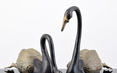 Pair of Black Swan Sculptures
