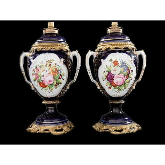 Pair of Bronze-Mounted Paris Porcelain Vases, Lamps