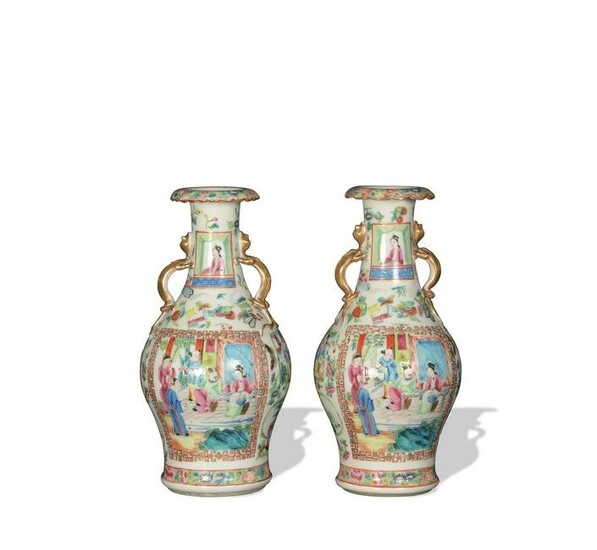 Pair of Chinese Famille Rose Medallion Vases, 19th