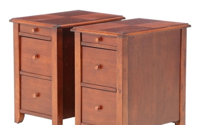 Pair of Contemporary Mahogany-Stained Side Tables with Magazine Racks