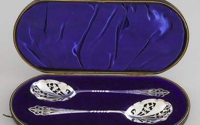 Pair of Edwardian Silver Pierced Berry Spoons, Martin &