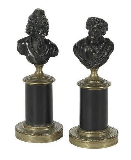 Pair of French Bronze and Marble Busts