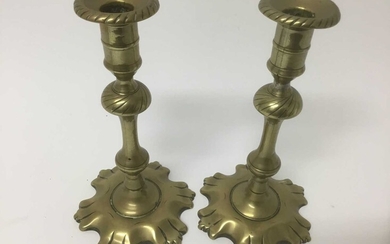 Pair of George I / II brass candlesticks