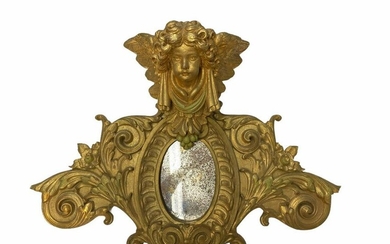 Pair of Gold Leaf Gesso Figural Angel with Mirror