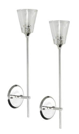 Pair of Intertek Chrome and Glass Wall Sconces