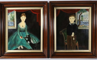Pair of Kolene Spicher Oils on Canvas "Early American Style Portraits of a Woman and a Young Man"