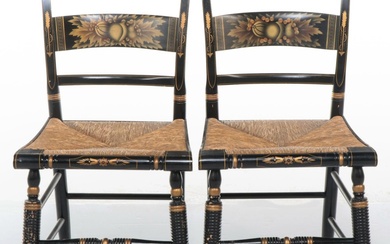 Pair of L. Hitchcock Federal Style Grained and Gilt-Stenciled Fancy Side Chairs