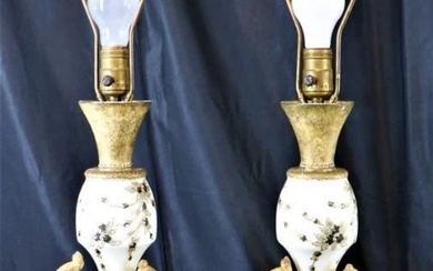 Pair of Large table Lamps, porcelain and Brass