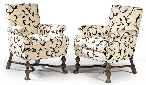 Pair of Louis XIV style armchairs in carved and turned