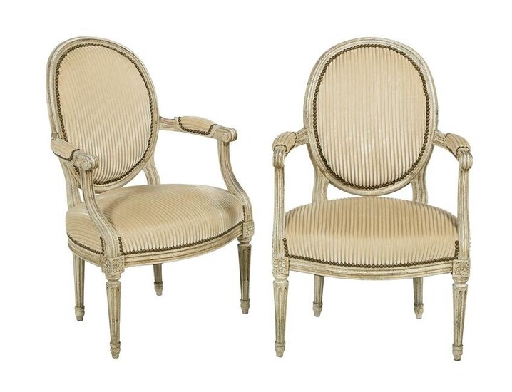Pair of Louis XVI-Style Polychromed Fauteuils