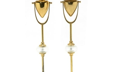 Pair of Modernist Brass Candlesticks.