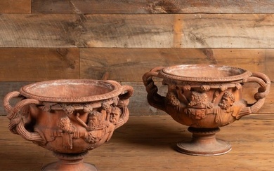 Pair of Terracotta Urns, after a design of the Warwick Vase