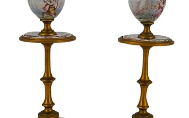 Pair of Viennese Ormolu and Enamel Painted Candlesticks