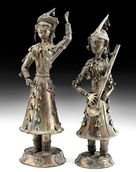 Pair of Vintage Indian Silver Dancing Figures