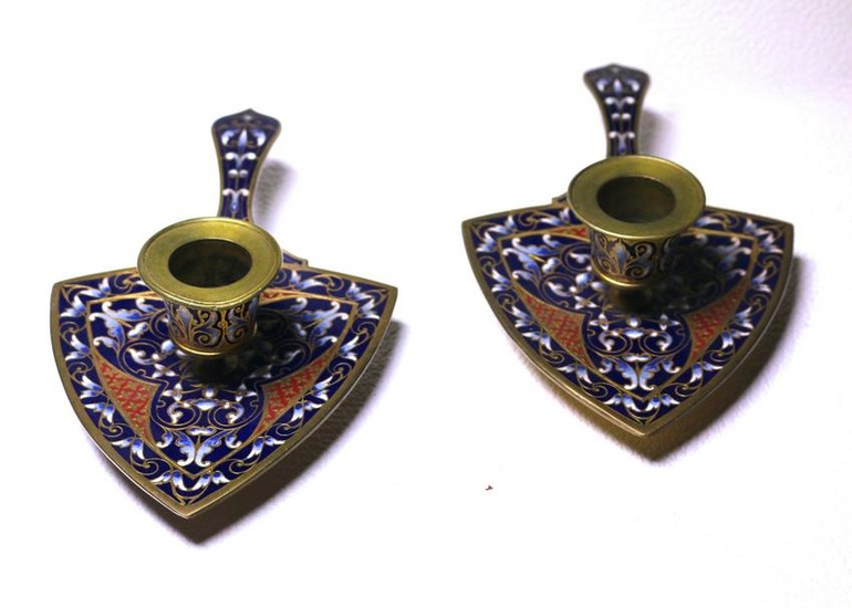 Pair of antique French Bronze and Champleve Enamel