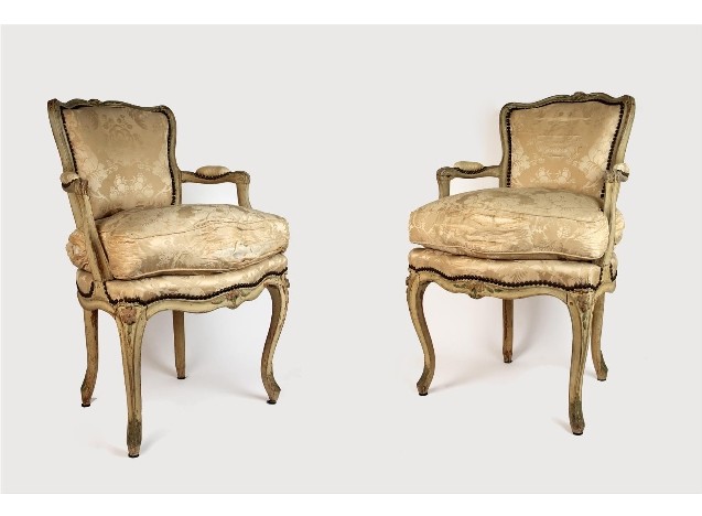 Pair of cabriolet armchairs in moulded wood, carved...