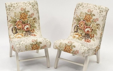 Pair of cream painted bedroom chairs with floral