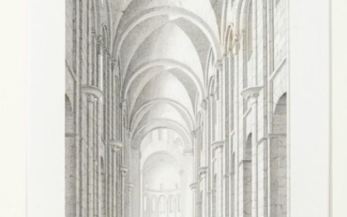 Pair of engravings depicting interior views of churches 19th century