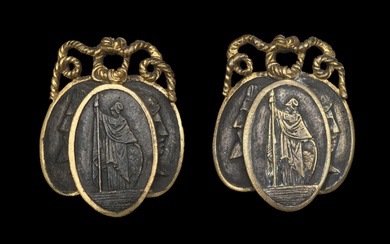Paire de médaillons en bronze doré et argenté représentant des images de la république