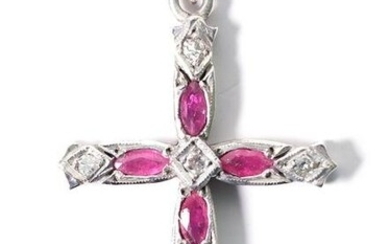 Palladium Diamond and Ruby Cross Pendant