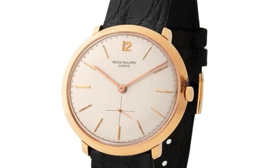 Patek Philippe. Elegant Calatrava Wristwatch in Pink Gold, Reference 2572, with Silver Dial and Extract from Archives