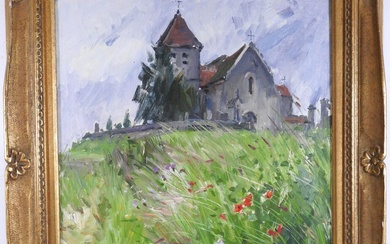 Paul-Jean ANDERBOUHR (1909-2006). Vue d'église. Huile sur toile signée en bas à droite. 55 x...