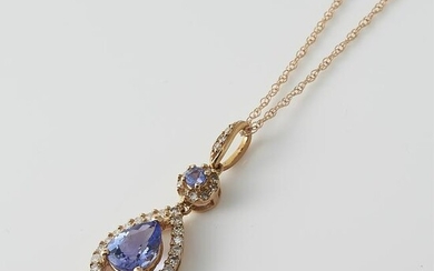 Pear Cut Tanzanite & Diamond Halo Pendant Necklace