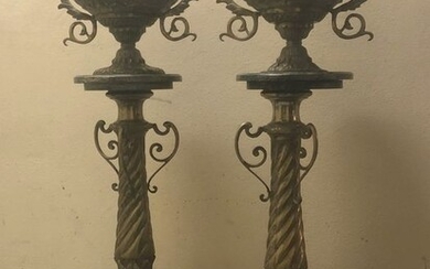 Pedestal, Vase (2) - Napoleon III - Brass, Bronze - 19th century