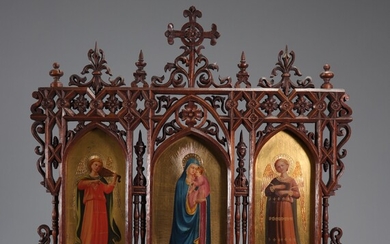 Peintures religieuses encadrement en bois sculpté Poids: 1.78 kg Région: Europe Dimensions: H 540 mm...