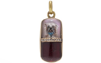 Pendant Antique Russian 21kt. yellow gold pendant with dog miniature and set with diamonds