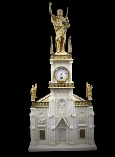 Pendule de style néo-gothique en marbre blanc... - Lot 167 - MJV Soudant
