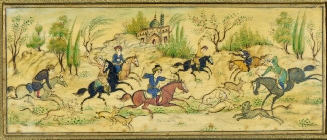 Persian Hunting Scene Painted on Bone